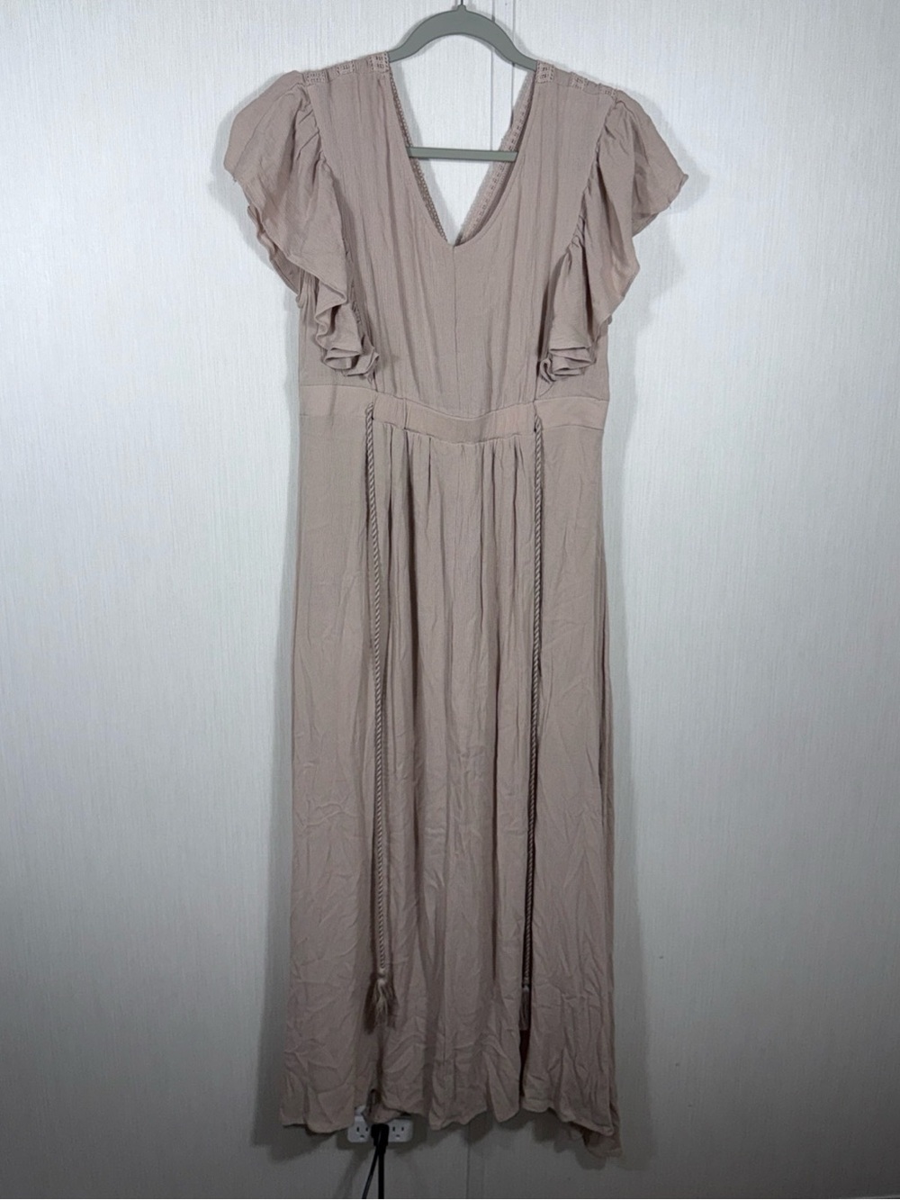 Baltic Born Taupe Ruffle Maxi Dress with Braided Waist Tie - Picture 9 of 14